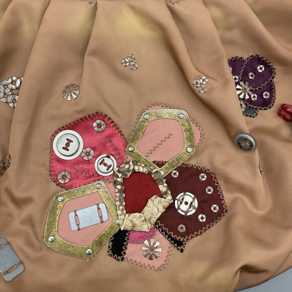 Prada Nylon Floral Applique Shoulder Bag Pink Beige Made in Italy - Picture 3 of 16